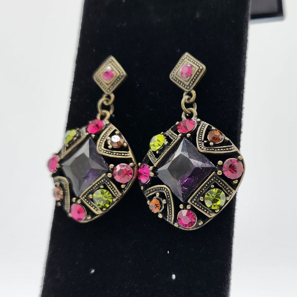 Vintage Stunning Eclat Swarovski Crystal Multicolor Stone Earrings
